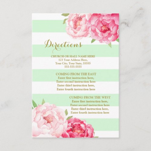Pink Flowers Mint Stripes Wedding Direction Insert