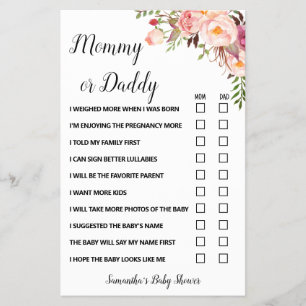 Pink Flowers Mom or Dad Said Baby Shower Game card Flyer
