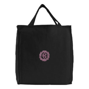 Pink Flowers Monogram Initials Tote Bag