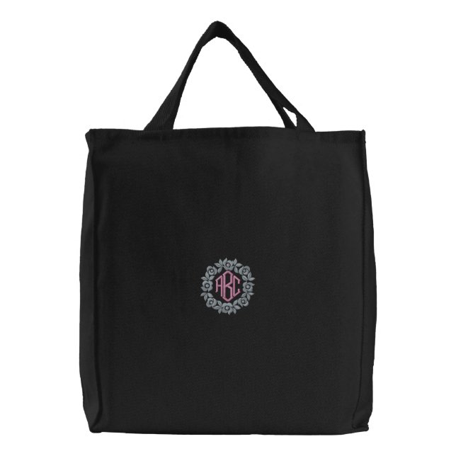 Pink Flowers Monogram Initials Tote Bag (Front)