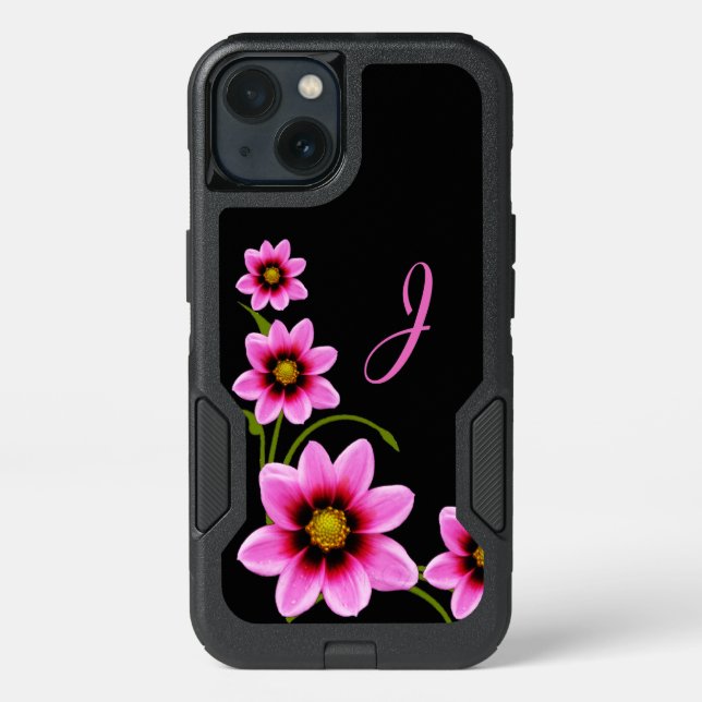 Pink Flowers Monogrammed Otterbox Samsung S6 Case (Back)