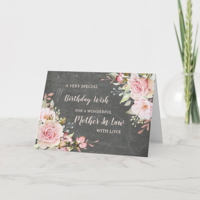 Pink Flowers Mother In Law Birthday Card (Front)
