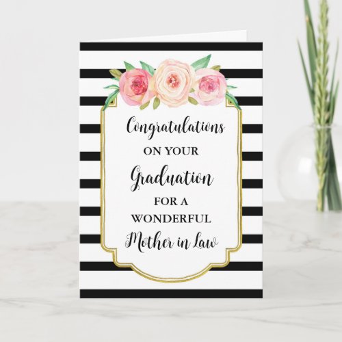 Pink Flowers Mother in Law Graduation Card