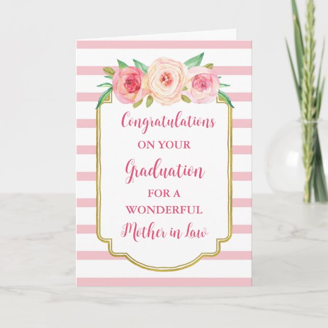 Pink Flowers Mother in Law Graduation Card (Front)