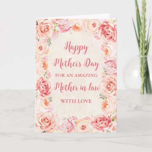 Pink Flowers Mother in Law Happy Mothers Day Card