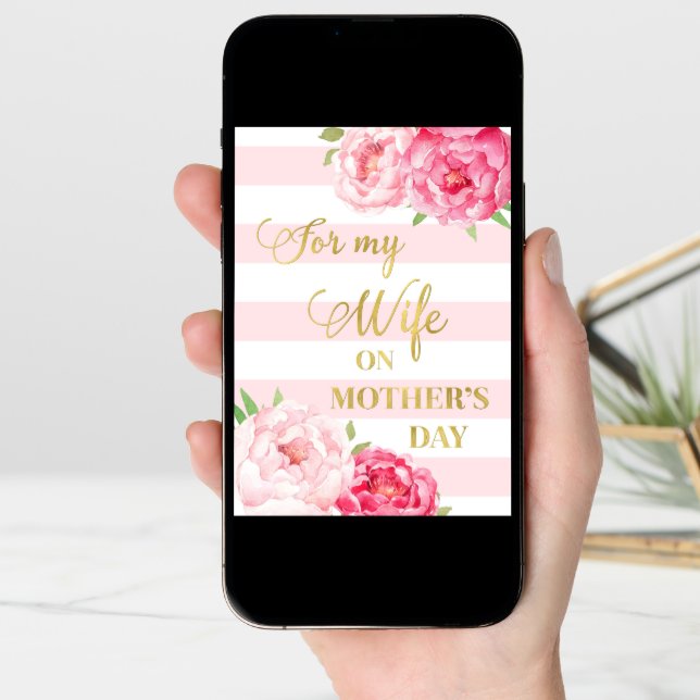 Pink Flowers Mother's Day Card for Wife (Front Digital)