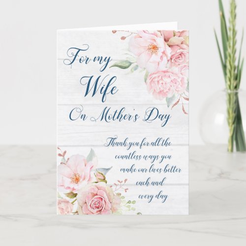 Pink Flowers Mothers Day Card for Wife