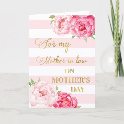 Pink Flowers Mothers Day Mother in Law Card