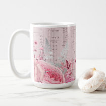 pink flowers music sheet coffee mug