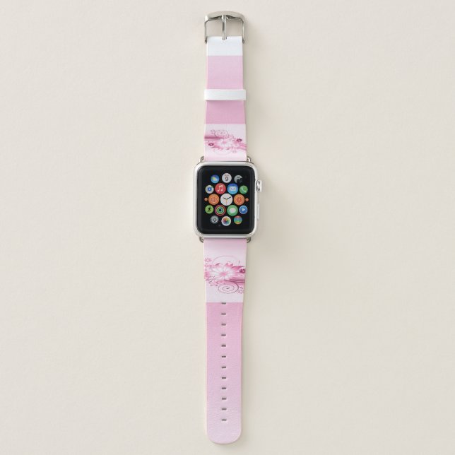 Pink Flowers n Waves Apple Watch Band (Front)
