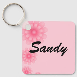 Pink Flowers Name Keychain - Sandy