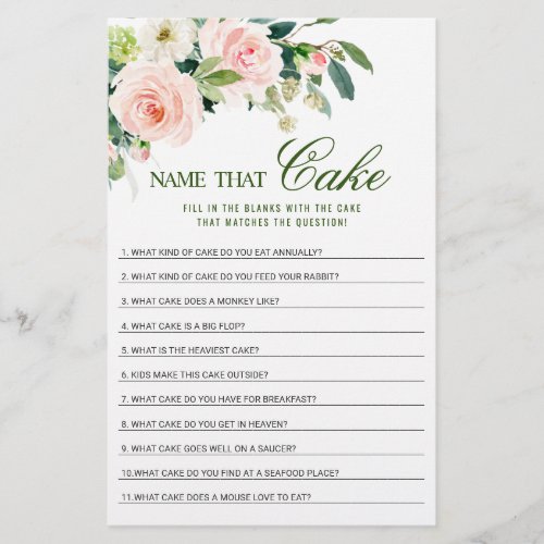 Pink Flowers Name That Cake Bridal Shower Game