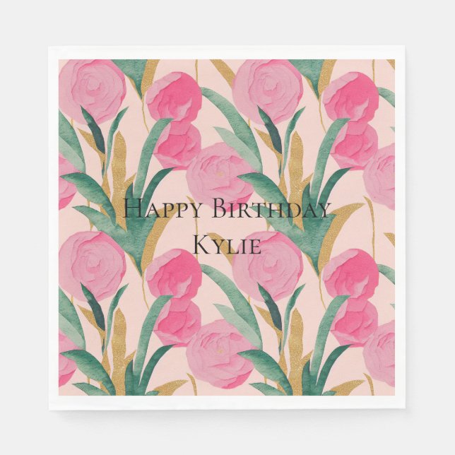 Pink Flowers Napkins (Front)