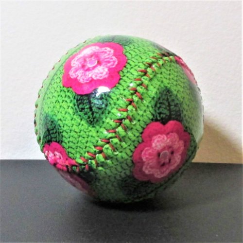 Pink Flowers Natural Greens Designer Crochet Print Softball