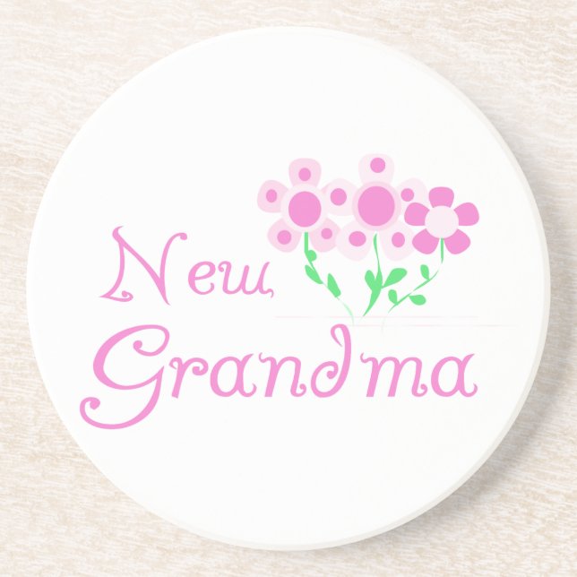 Pink Flowers New Grandma Gifts Sandstone Coaster (Front)