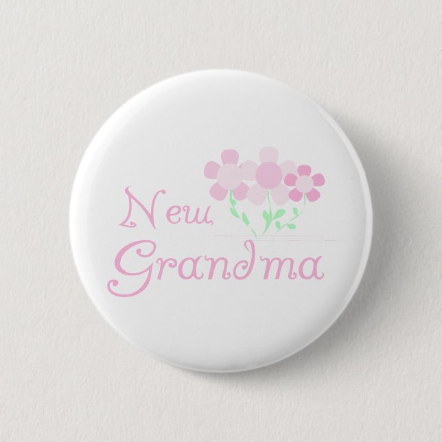 Pink Flowers New Grandma Pinback Button (Front)