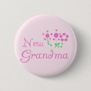 Pink Flowers New Grandma Tshirts and Gifts Button