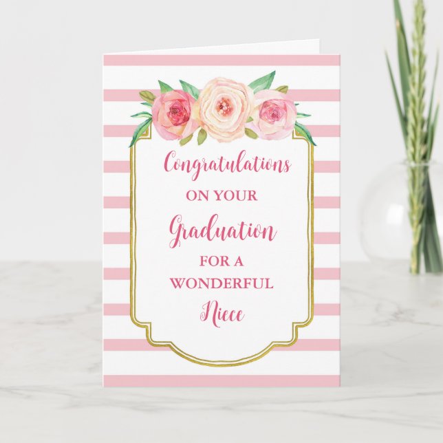 Pink Flowers Niece Congratulations Graduation Card (Front)