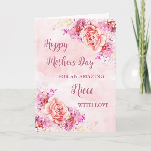 Pink Flowers Niece Happy Mothers Day Card