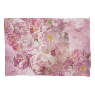Pink Flowers Oil Painting: Delicate Pillow Case