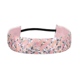 Pink flowers on a background of silver leaves athletic headband