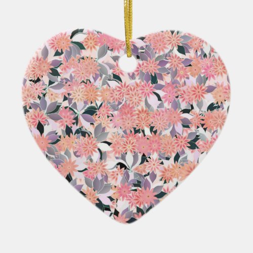 Pink flowers on a background of silver leaves ceramic ornament