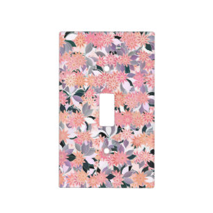 Pink flowers on a background of silver leaves light switch cover