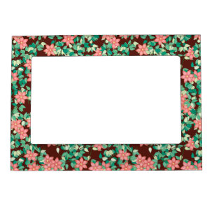 Pink flowers on a chocolate background magnetic photo frame