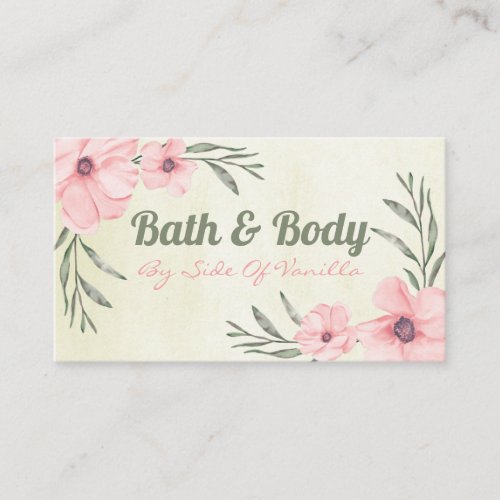 Pink Flowers On Beige Handmade Spa Bath  Body Business Card