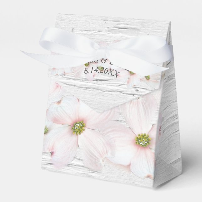 Pink Flowers on Birch Texture Favor Boxes (Front Side)