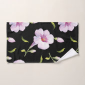 Pink Flowers On Black Bath Towel Set 