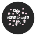 Pink Flowers on Black Bridesmaid  Classic Round Sticker