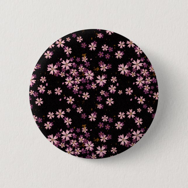 Pink Flowers on Black Button (Front)