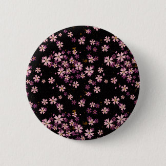 Pink Flowers on Black Button