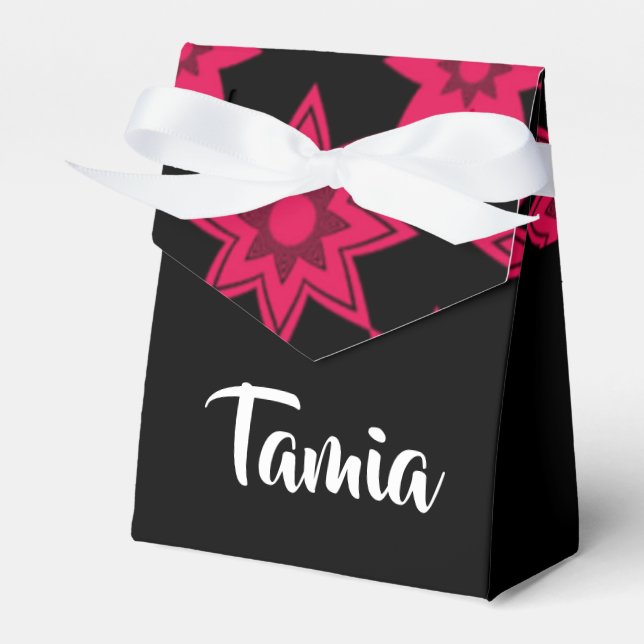 Pink flowers on black favor boxes (Front Side)