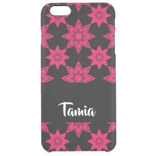 Pink flowers on black clear iPhone 6 plus case