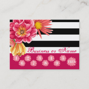 Pink Flowers on Black White Stripes Loyalty Reward