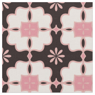 Pink Flowers on Brown Block Floral Pattern Fabric