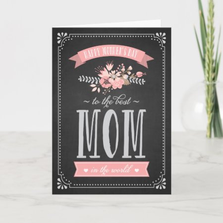 Pink Flowers On Chalkboard | Mother's Day Card
