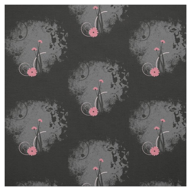 Pink flowers on distressed gray and black fabric (Swatch)