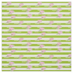 Pink flowers on green and white stripes fabric