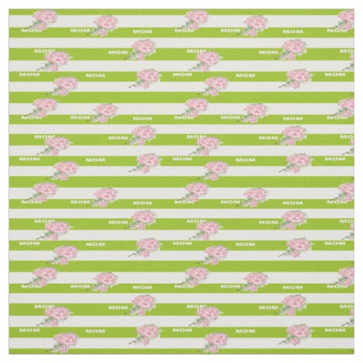 Pink flowers on green and white stripes fabric