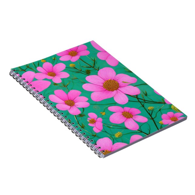 pink flowers on green background notebook (Right Side)