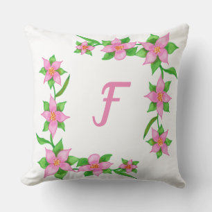 Pink Flowers on Green Vine Monogram Pillows