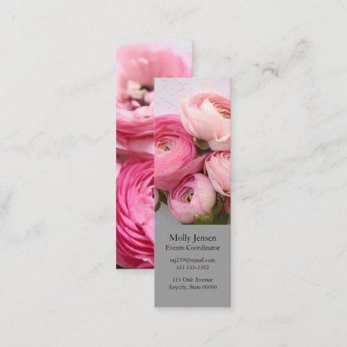 Pink flowers on handmade paper bookmark mini business card