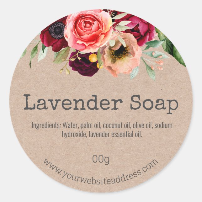 Pink Flowers On Kraft Soap Labels (Front)