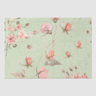 Pink Flowers On Light Sage Green Background  Tissue Paper