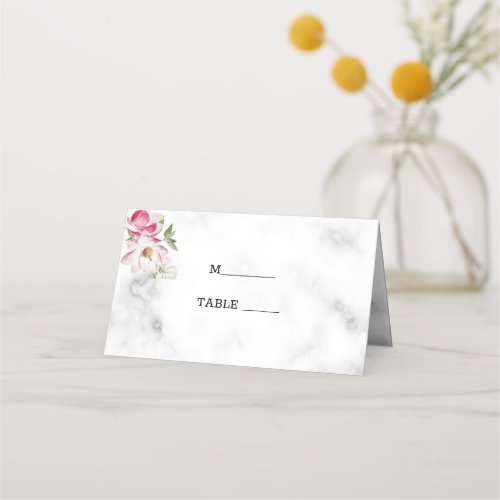 Pink Flowers On Marble Place Card