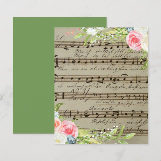 Pink Flowers On Music Scrapbook Paper (Front/Back)