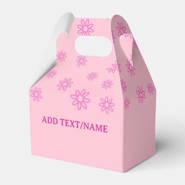 Pink Flowers on Pastel Pink Favor Boxes (Front Side)